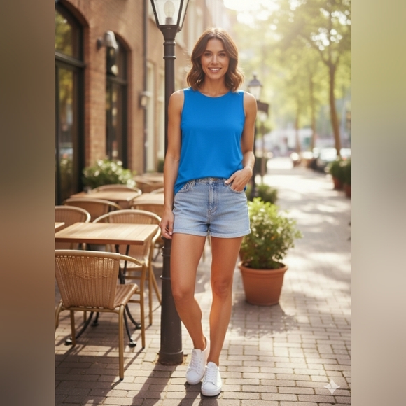 Nine West Tops - Nine West Essential Easy High-Neck Tank Santorini Blue Size Large (EUC)